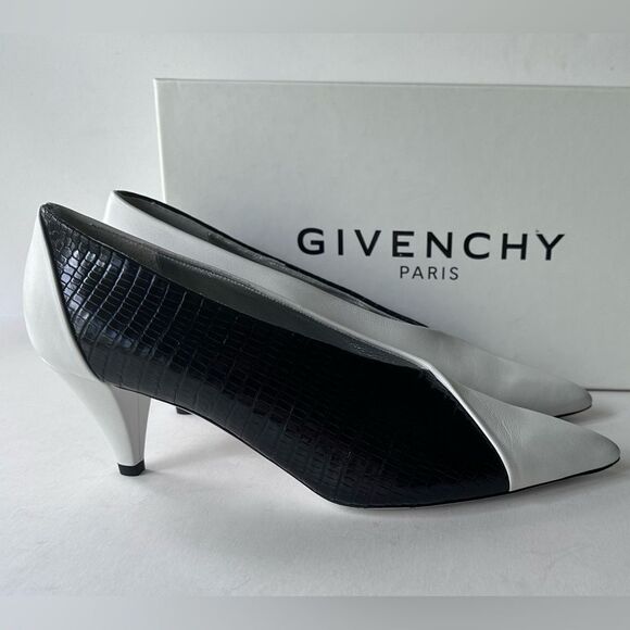 Givenchy Mod Black & White Lambskin & Exotic Pointed Toe Heels 38.5 EU 8 US - Picture 4 of 16